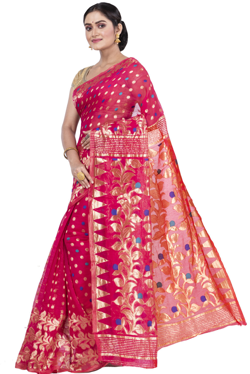 Pink Pure Cotton Lataguti_Jmdni Jamdani Saree (689)